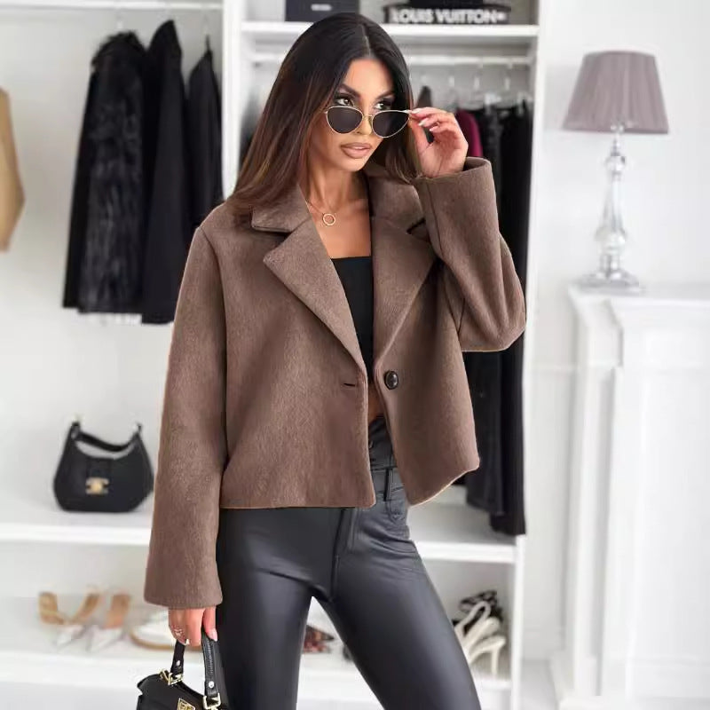 Cropped Blazer Jacket with Notched Lapel and Button Closure