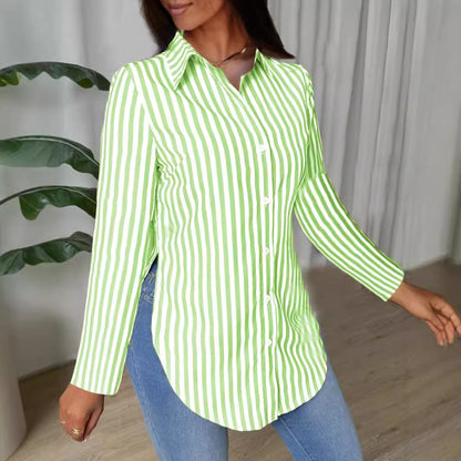 Striped Shirt with Long Sleeves and Curved Hem