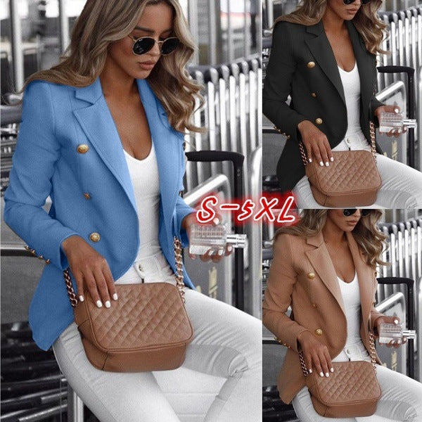Slim-Fit Solid Blazer with Notched Lapel and Gold Buttons