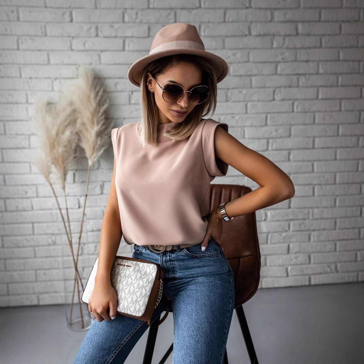 Solid Top with Stand Collar and Padded Shoulders