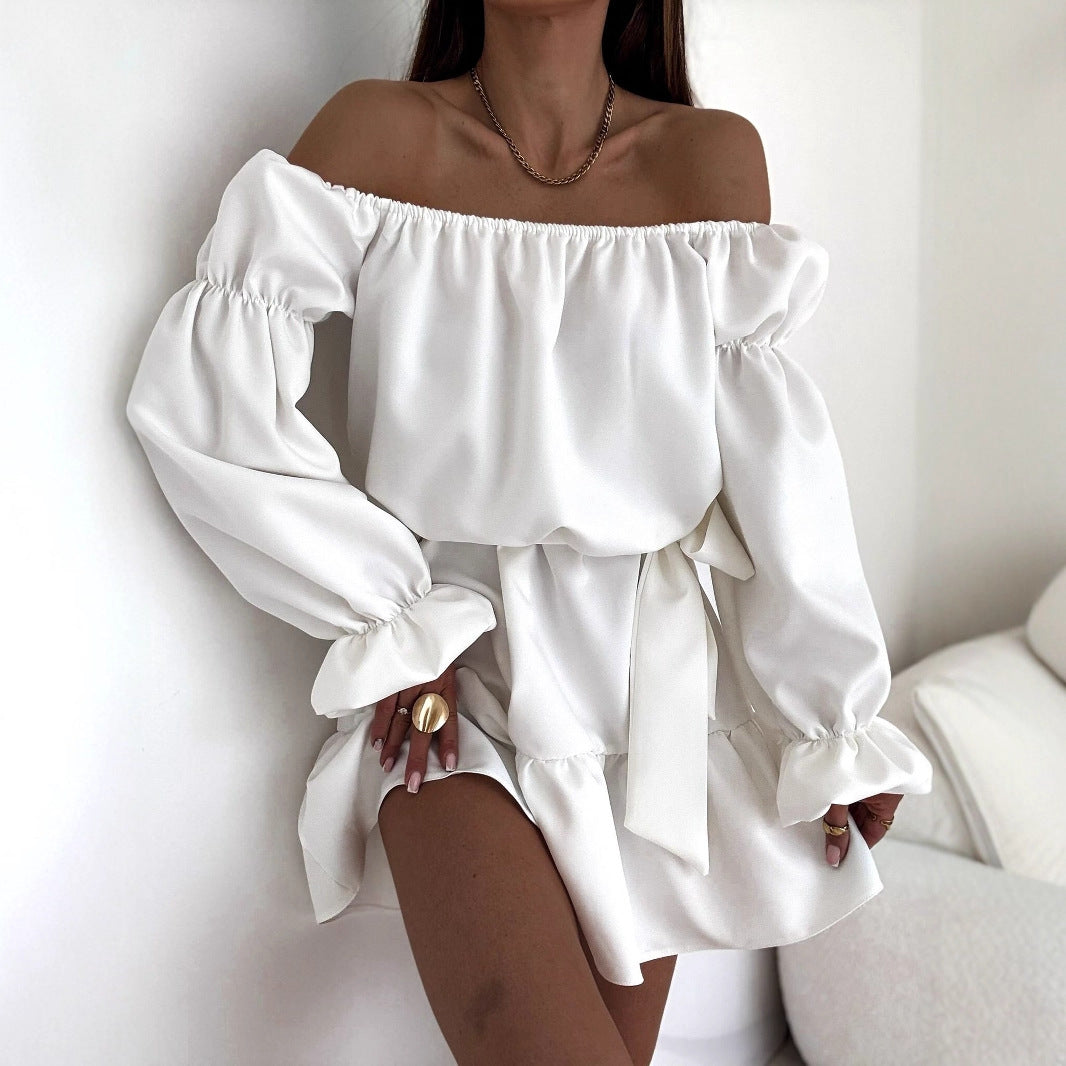 A-Line Mini Dress with Off-Shoulder and Puff Sleeves