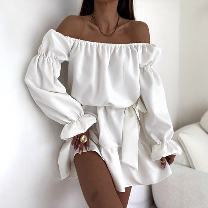 A-Line Mini Dress with Off-Shoulder and Puff Sleeves