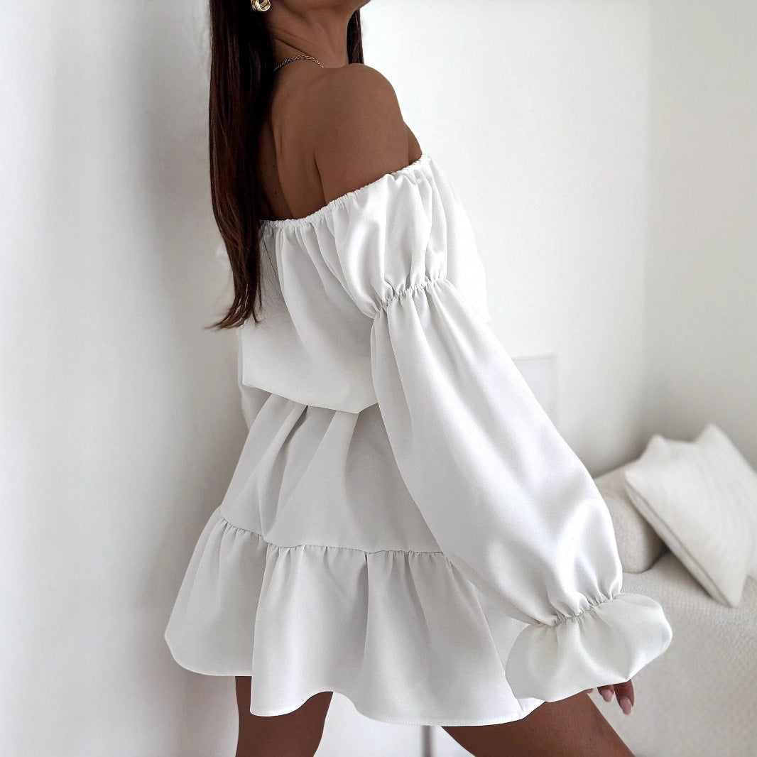 A-Line Mini Dress with Off-Shoulder and Puff Sleeves