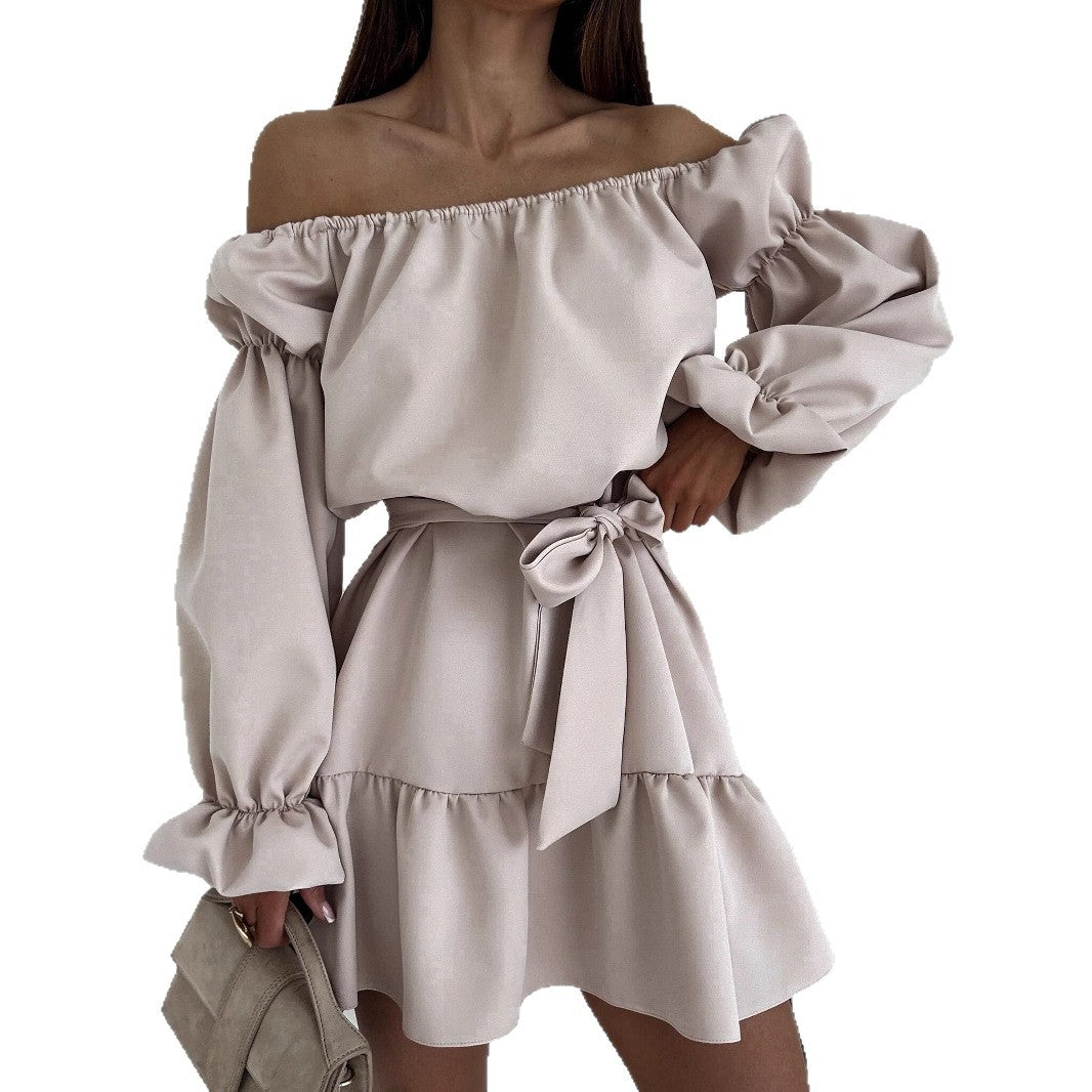A-Line Mini Dress with Off-Shoulder and Puff Sleeves