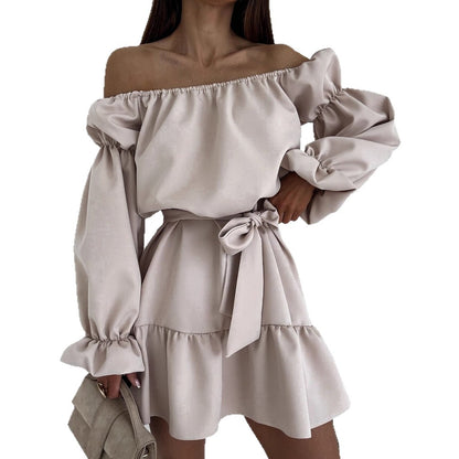 A-Line Mini Dress with Off-Shoulder and Puff Sleeves