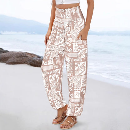 Bohemian Print Harem Pants with Smocked High Waist