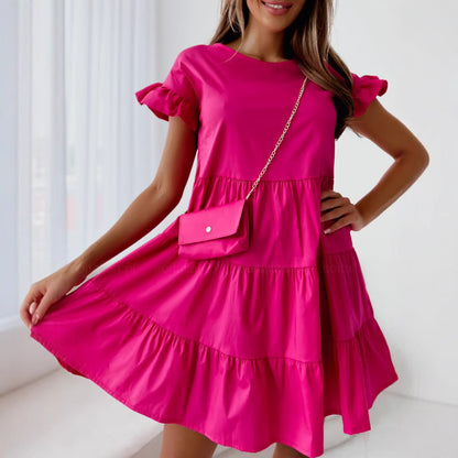 Babydoll Dress with Tiered Skirt and Ruffled Sleeves