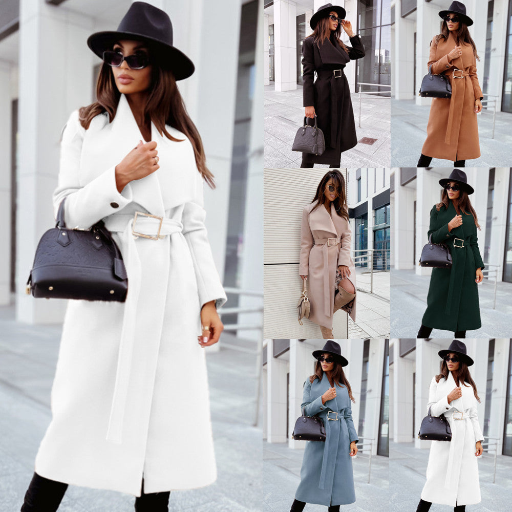 Maxi Wrap Coat with V-Neck and Belted Waist