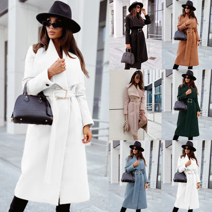 Maxi Wrap Coat with V-Neck and Belted Waist