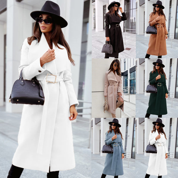 Maxi Wrap Coat with V-Neck and Belted Waist