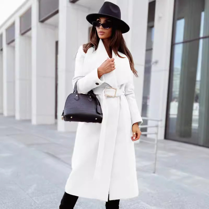 Maxi Wrap Coat with V-Neck and Belted Waist