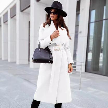 Maxi Wrap Coat with V-Neck and Belted Waist