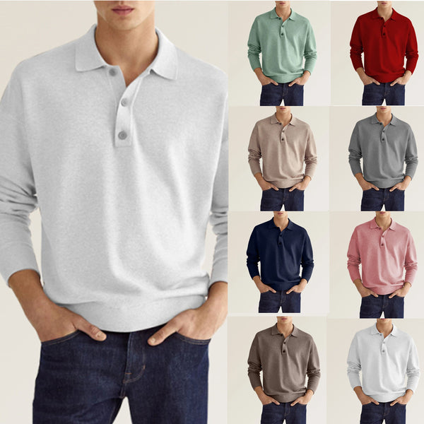 Long-Sleeve Knit Polo Shirt with Button Placket
