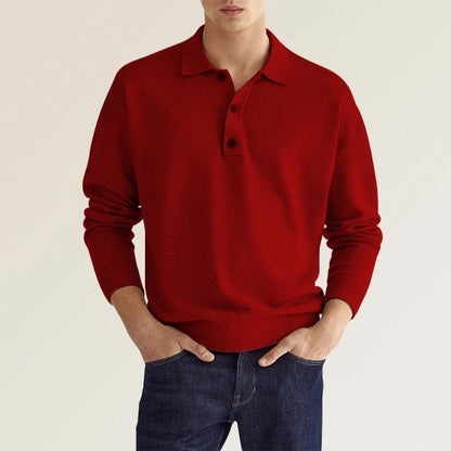 Long-Sleeve Knit Polo Shirt with Button Placket