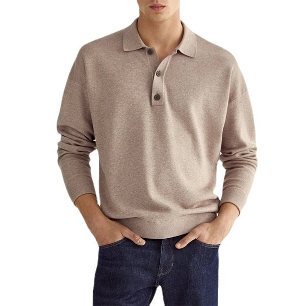 Long-Sleeve Knit Polo Shirt with Button Placket