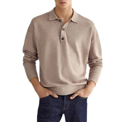 Long-Sleeve Knit Polo Shirt with Button Placket