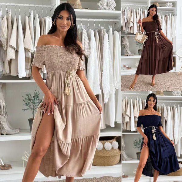 Smocked Off-Shoulder Maxi Dress with Tiered Skirt