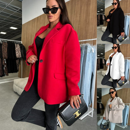 Oversized Imitation Wool Blazer with Suit Collar