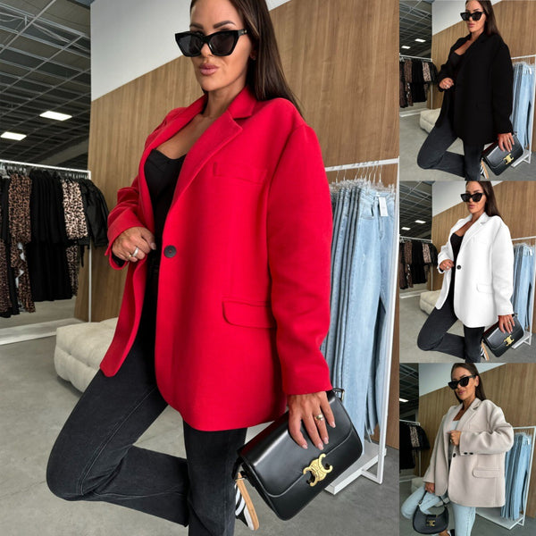 Oversized Imitation Wool Blazer with Suit Collar