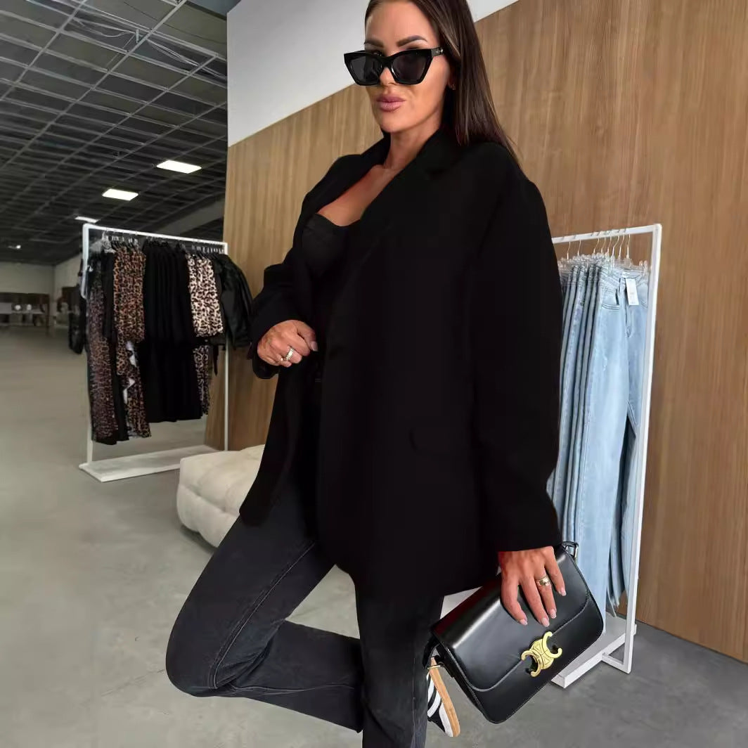 Oversized Imitation Wool Blazer with Suit Collar