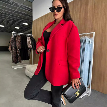 Oversized Imitation Wool Blazer with Suit Collar