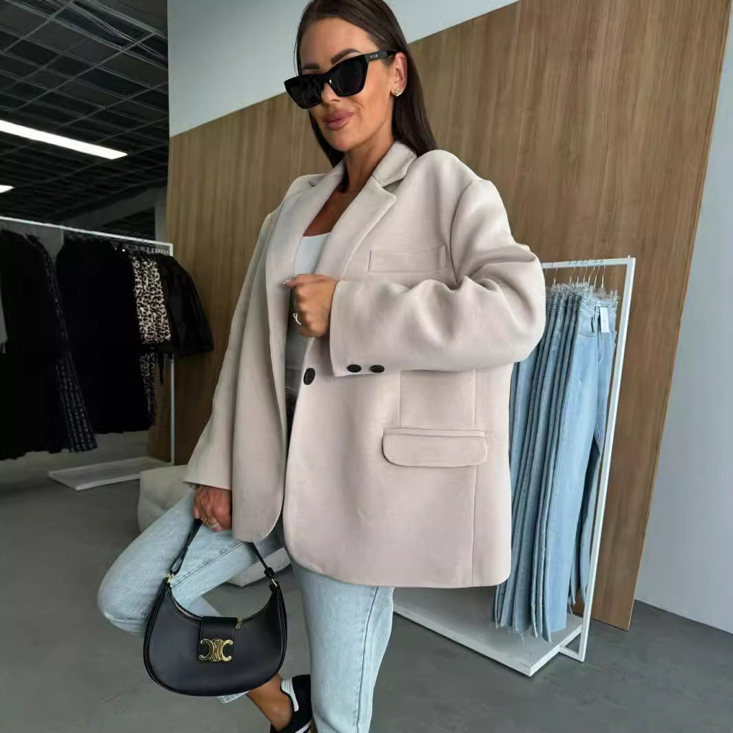 Oversized Imitation Wool Blazer with Suit Collar