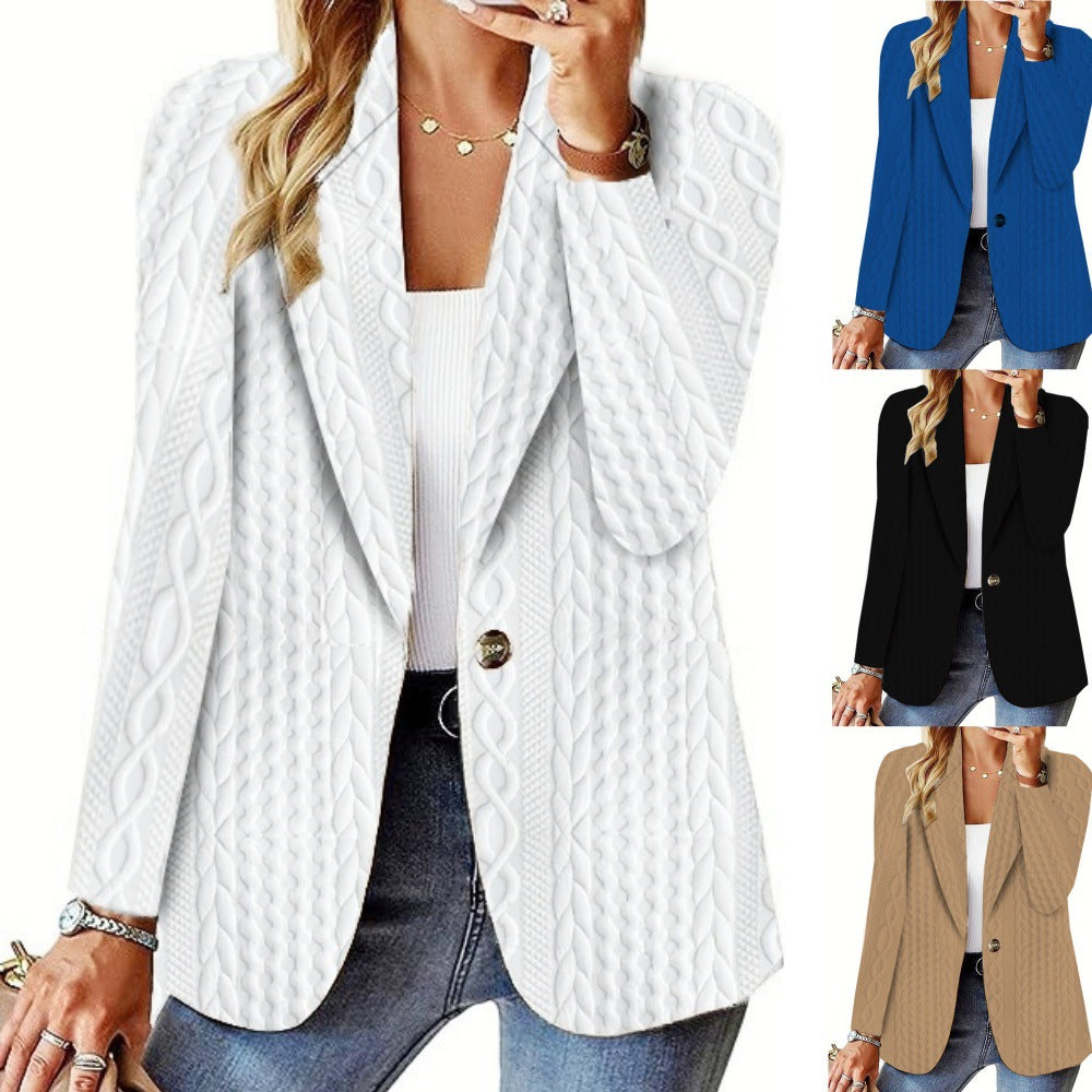 Textured Blazer with Suit Collar and Single Button