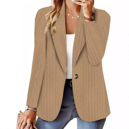 Textured Blazer with Suit Collar and Single Button