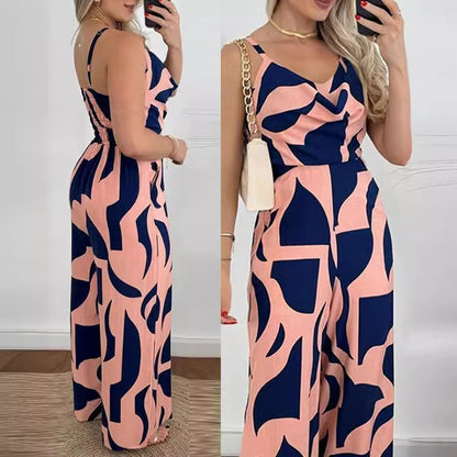 Floral Print Wide-Leg Jumpsuit with Cowl Neck
