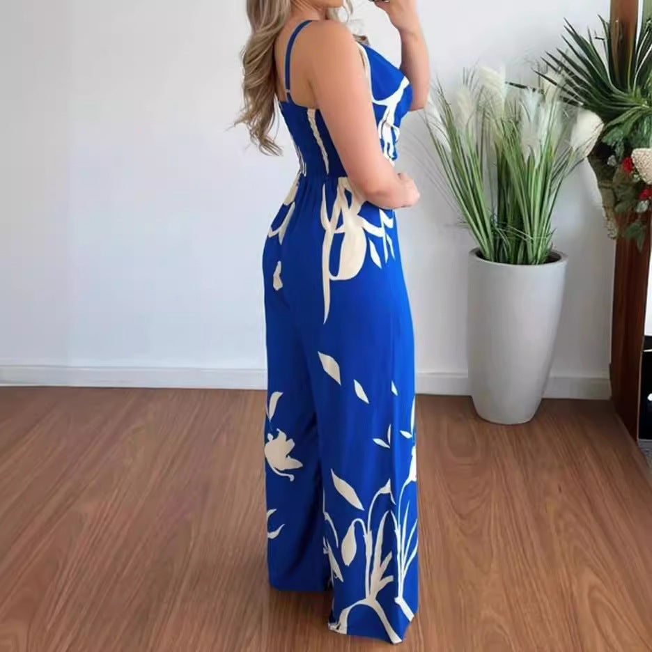 Floral Print Wide-Leg Jumpsuit with Cowl Neck