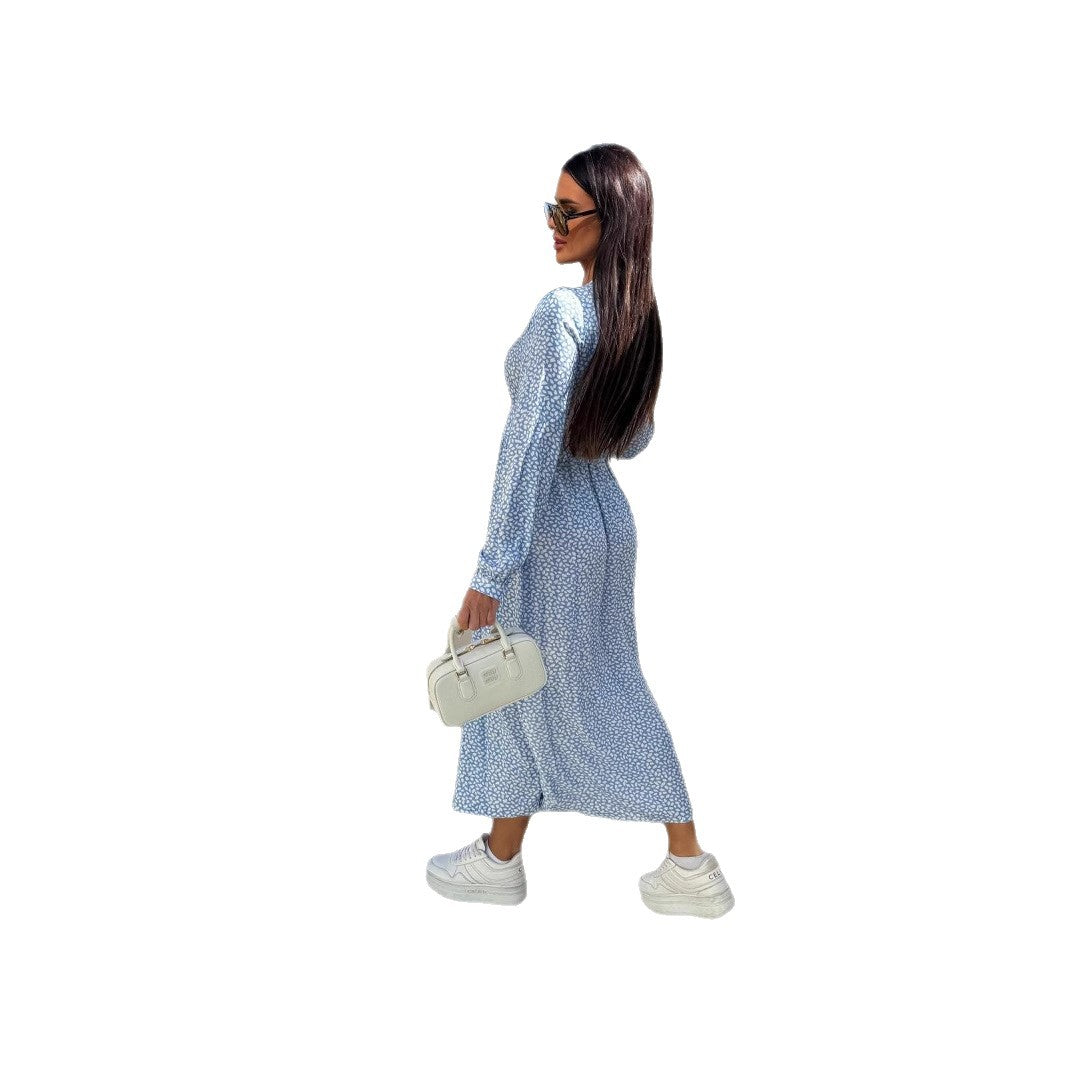 A-Line Floral Print Maxi Dress with V-Neck and Button Front