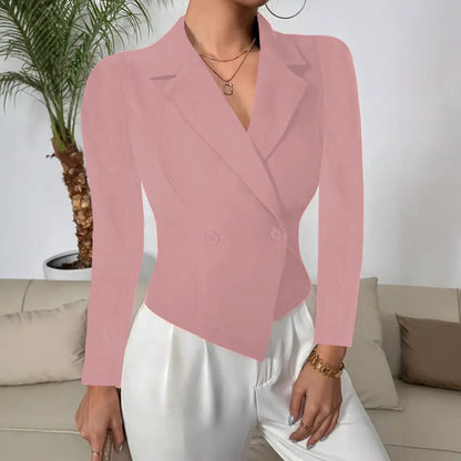Cropped Double-Breasted Blazer with Asymmetrical Hem