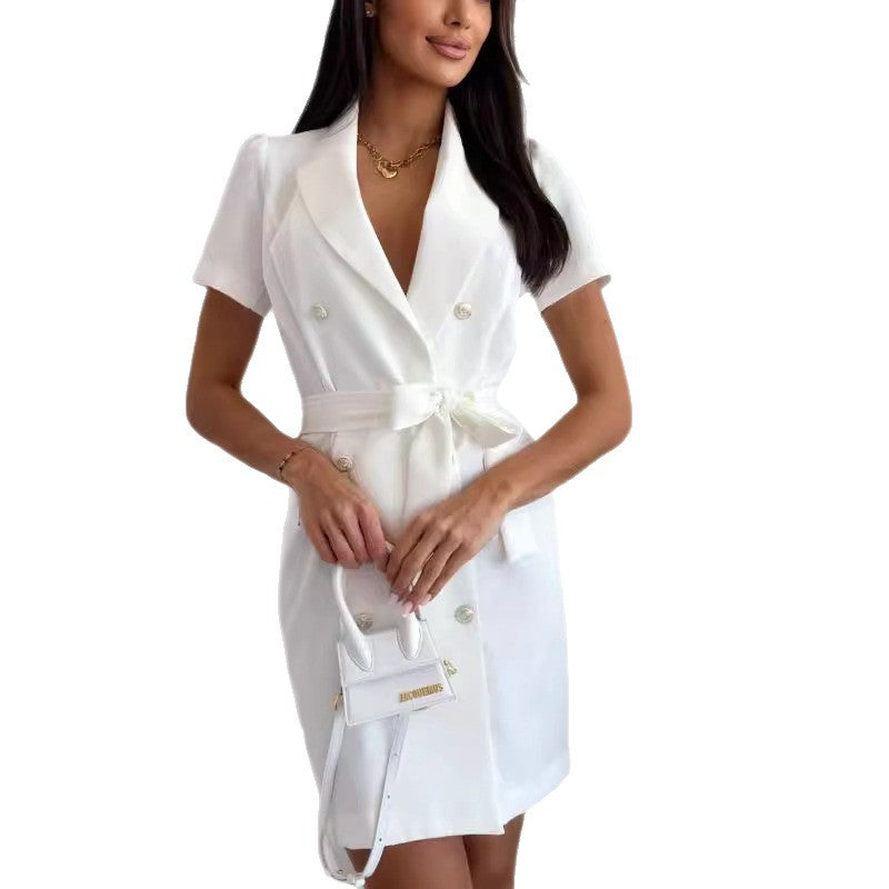 Double-Breasted Blazer Dress with Tie-Waist