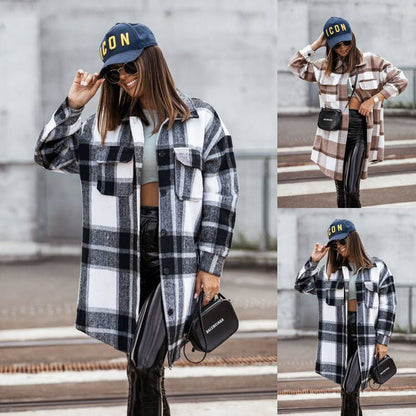 Plaid Flannel Oversized Shacket with Lapel Collar