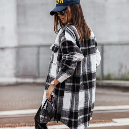 Plaid Flannel Oversized Shacket with Lapel Collar