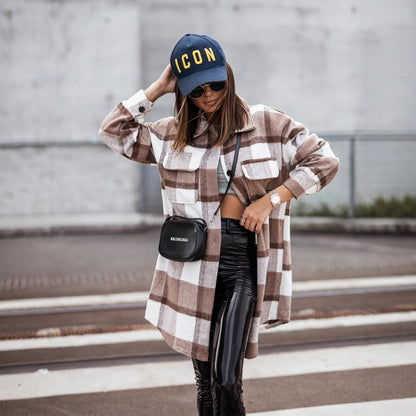 Plaid Flannel Oversized Shacket with Lapel Collar