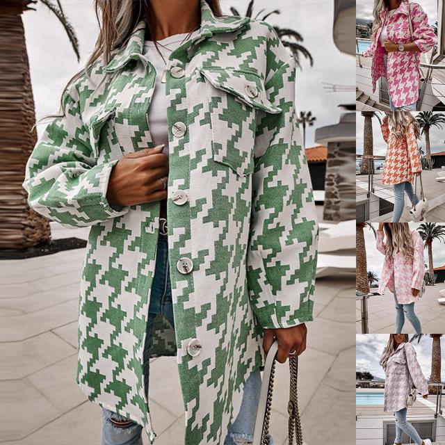 Houndstooth Longline Shacket with Button Front