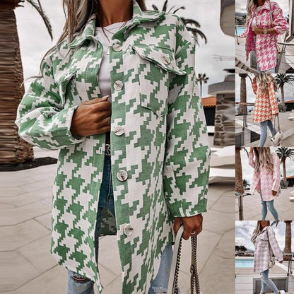 Houndstooth Longline Shacket with Button Front