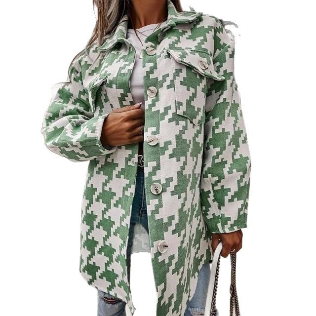 Houndstooth Longline Shacket with Button Front