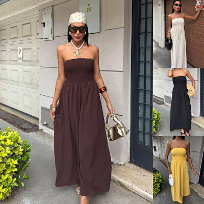Smocked Tube Top Maxi Dress with Flowy Skirt