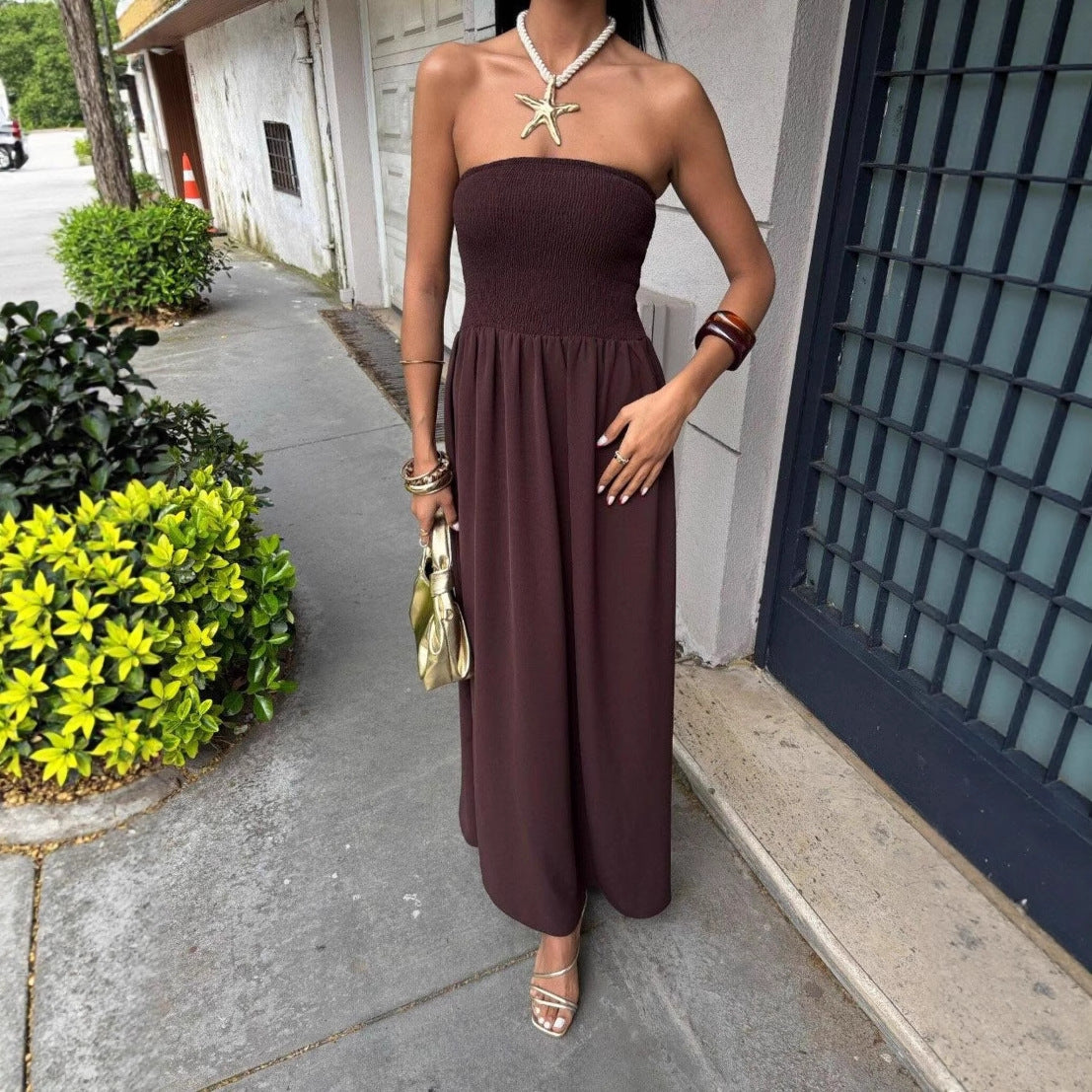 Smocked Tube Top Maxi Dress with Flowy Skirt
