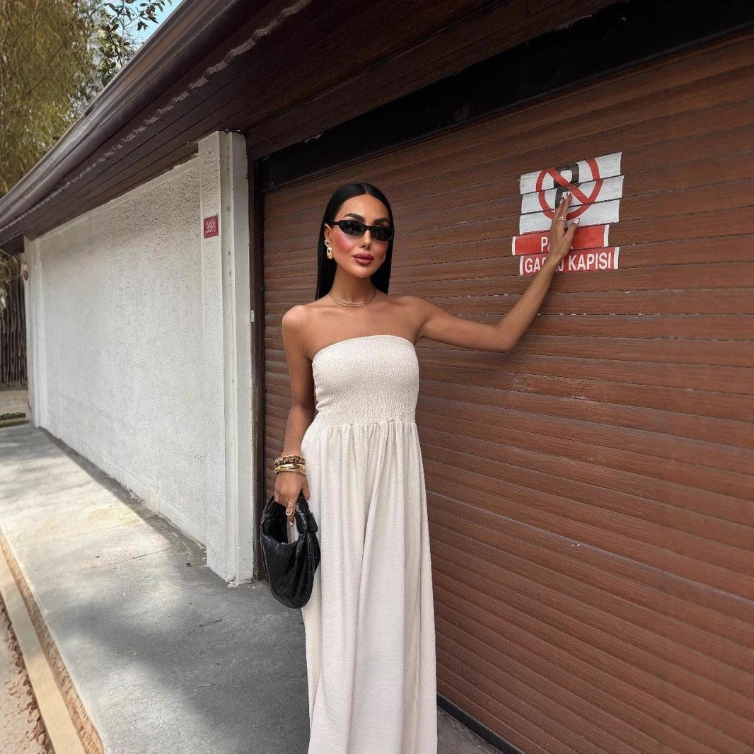 Smocked Tube Top Maxi Dress with Flowy Skirt