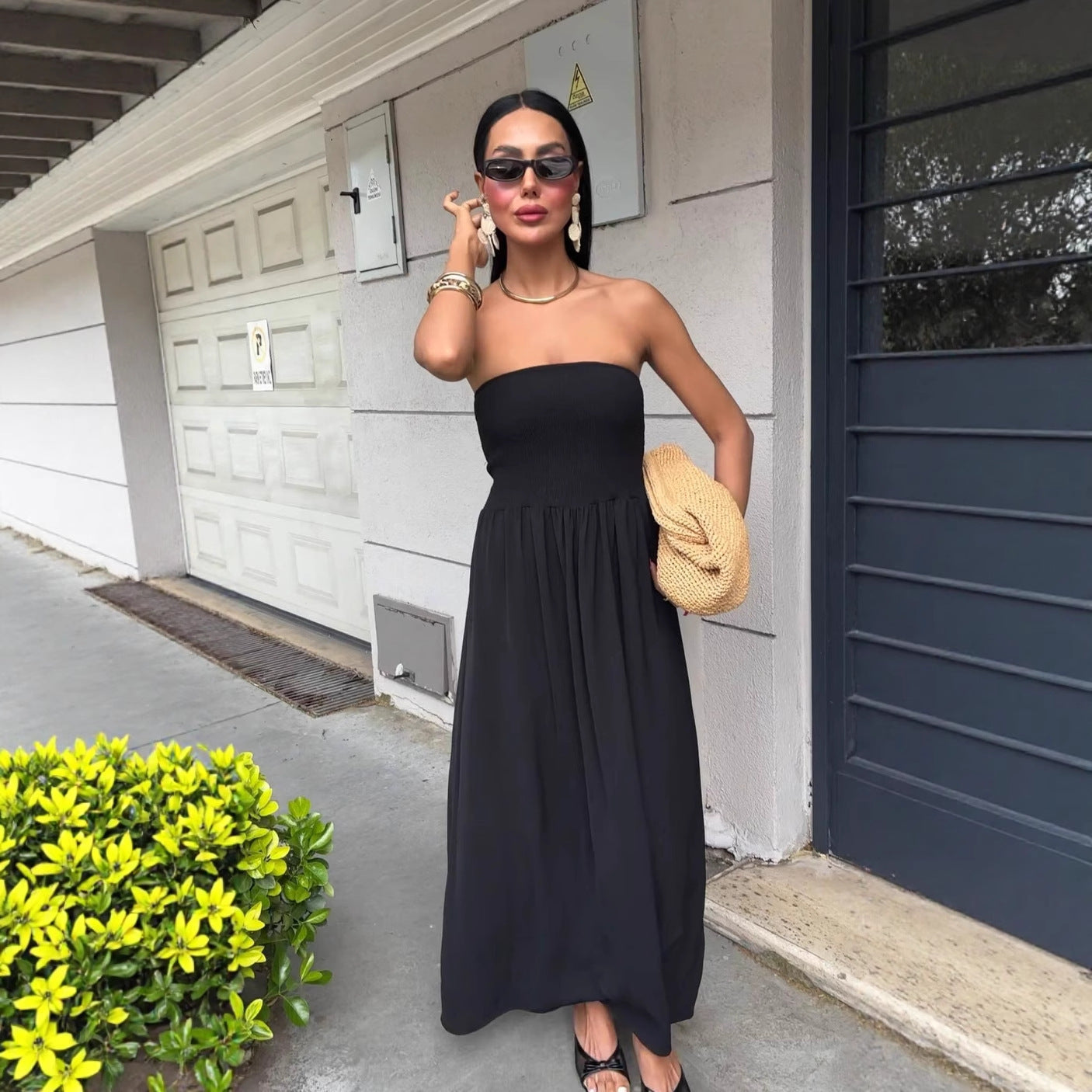 Smocked Tube Top Maxi Dress with Flowy Skirt