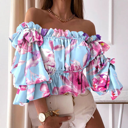 Printed Off-the-Shoulder Blouse with Peplum Hem