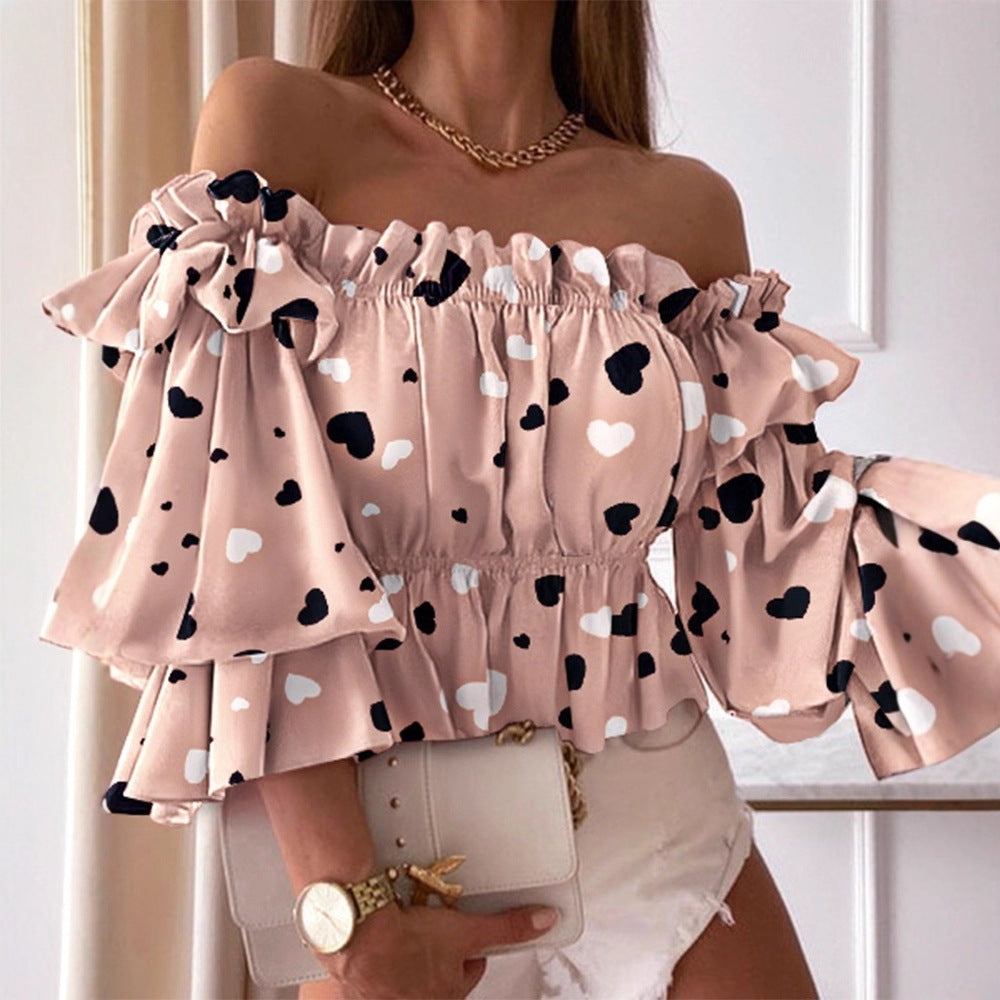 Printed Off-the-Shoulder Blouse with Peplum Hem
