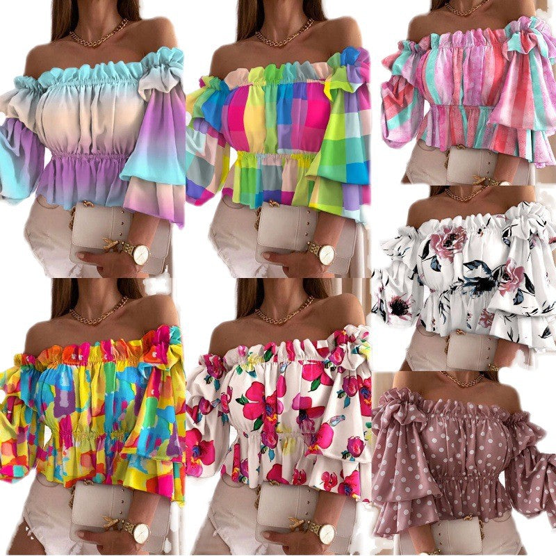 Printed Off-the-Shoulder Blouse with Peplum Hem