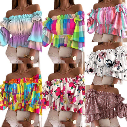 Printed Off-the-Shoulder Blouse with Peplum Hem