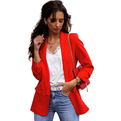 Slim Blazer with Suit Collar and Long Sleeves