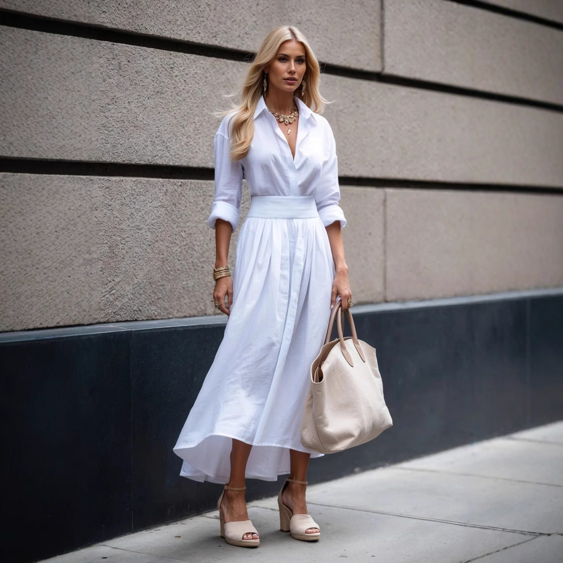 A-Line Shirt Dress with V-Neck and Cinched Waist