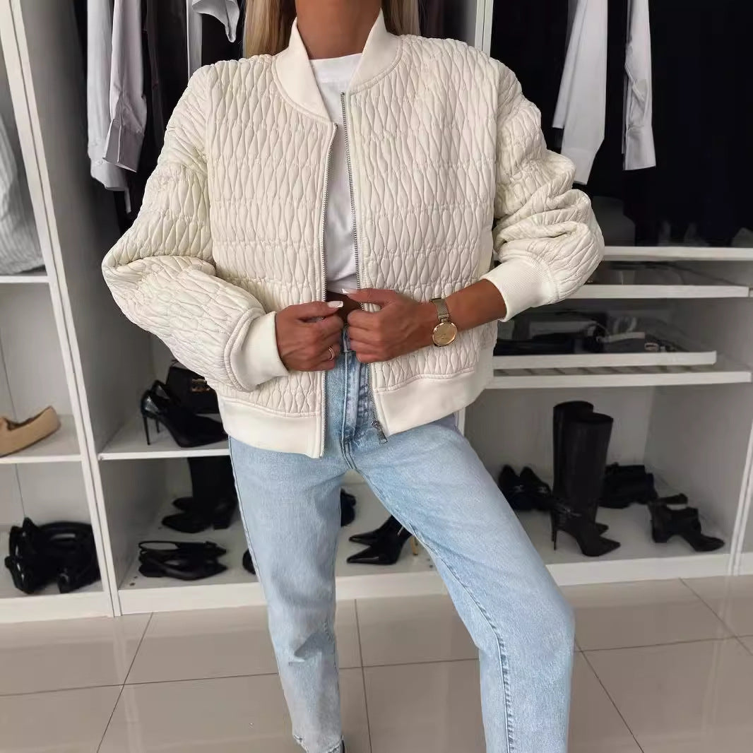 Padded Quilted Bomber Jacket with Ribbed Trim
